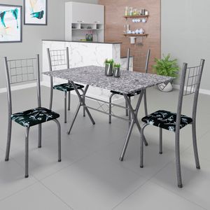 Kit 4 Cadeiras Carla Com Assento Em Korino Preto Floral -