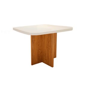 Mesa Quadrada Alfa Com Vidro Off White 1,00m -