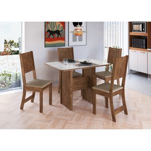 Conjunto Mesa Retangular Evora 1,10m Com 4 Cadeiras Linho -