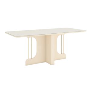 Mesa Retangular Mavi Tampo De Madeira Com Vidro Off White 1,60m -