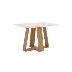 Mesa Retangular Lins Tampo De Madeira Com Vidro Off White 1,20m -