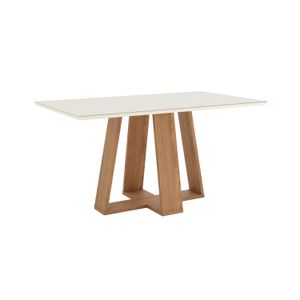 Mesa Retangular Lins Tampo De Madeira Com Vidro Off White 1,60m -