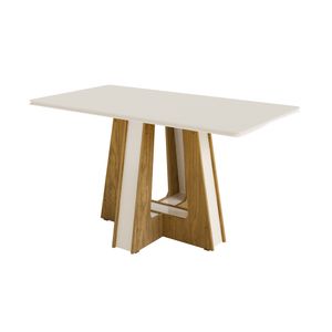 Mesa Retangular Vitoria Tampo De Madeira Com Vidro Off White 1,58m -