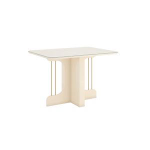 Mesa Quadrada Mavi Tampo De Madeira Com Vidro Off White 1,50m -