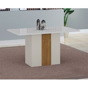 Mesa Retangular Doha Tampo De Madeira Com Vidro Off White 1,20m -