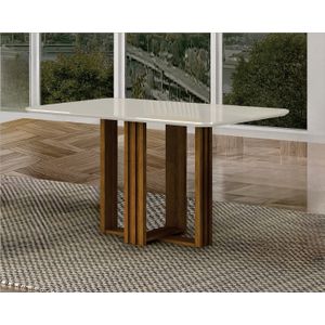 Mesa Retangular Jade Tampo De Madeira Com Vidro Off White 1,60m -