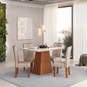 Conjunto De Mesa Dulce/Zoe Com 4 Cadeiras Veludo Kraft 1,20m -