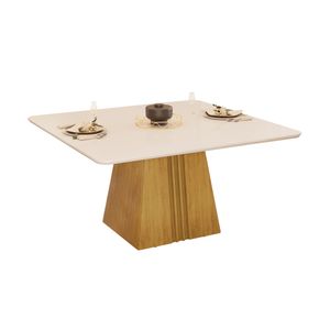 Mesa Quadrada Italia Com Canto Reto E Vidro Off White 1,36m -