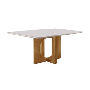 Mesa Retangular Firenze Com Vidro Off White 1,60m -