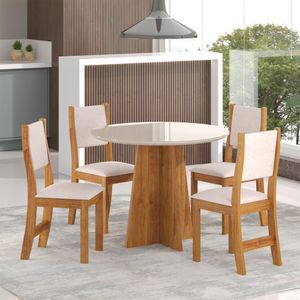 Mesa Redonda Violet Com Vidro Off White 90cm -