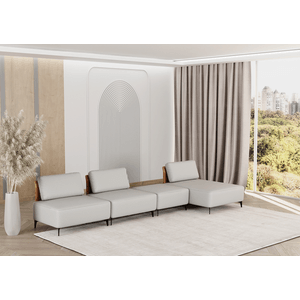 Sofá Na Caixa Modular Com Puff + Chaise Dream Box 3,20m Em Chenille Bege E Corino Durango -