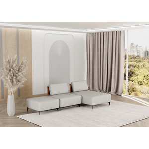 Sofá Modular Com Puff + Chaise Dream Box  Em Chenille Bege E Corino Durango 3,00m -