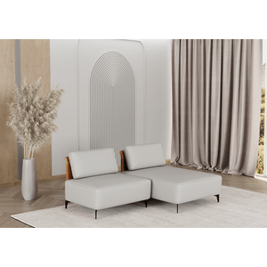 Sofá Modular Com Chaise Dream Box Em Chenille Bege E Corino Durango 1,60m -