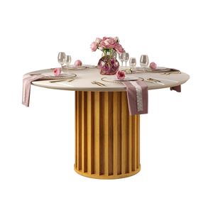 Mesa Redonda Italia Com Vidro Off White 1,36m -