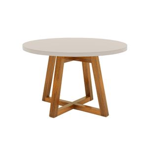 Mesa Redonda River Com Vidro Off White 1,10m -