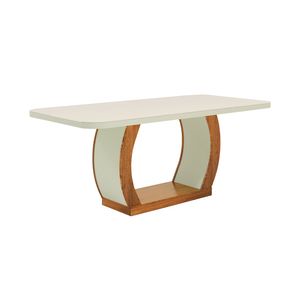 Mesa Retangular Vigor Com Vidro Off White (1,80x90cm) -