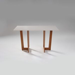 Mesa Retangular Badem Com Vidro Off White 1,60m -