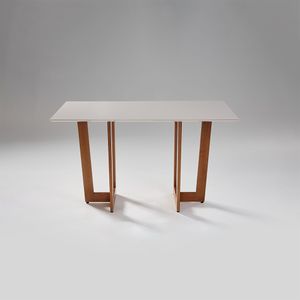 Mesa Retangular Badem Com Vidro Off White 1,20m -
