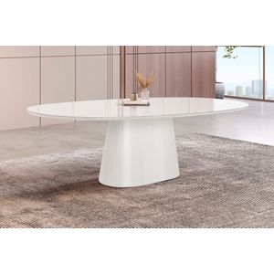 Mesa Elipse Versa Tampo Com Vidro Off White 2,20m -