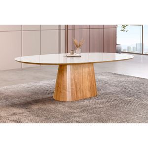 Mesa Elipse Versa Tampo Com Vidro Off White 2,00m -