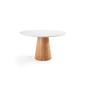 Mesa Redonda Duna Tampo Com Vidro Off White 1,35m -