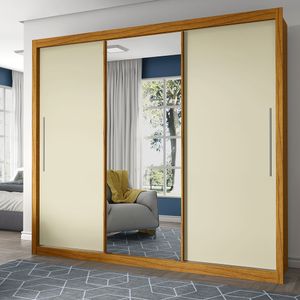 Guarda Roupa Casal Pilar Com Espelho 3 Portas De Correr E 4 Gavetas -