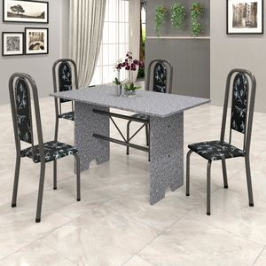 Kit 4 Cadeiras Cassia Com Assento Em Korino Preto Floral -
