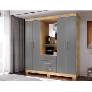Guarda Roupa Casal Primavera Com Espelho 4 Portas E 3 Gavetas -