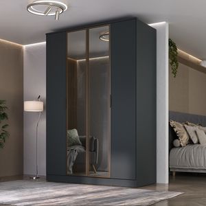 Guarda Roupa Ravi Com Espelho Reflecta 4 Portas E 2 Gavetas -