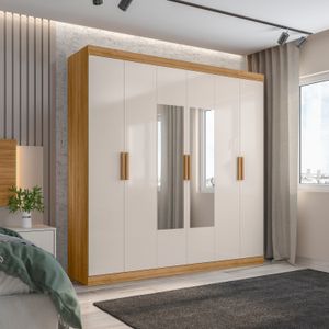 Guarda Roupa Letônia Casal Com Espelho 6 Portas 3 Gavetas -
