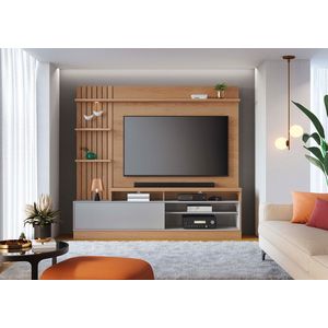 Home Plata Para Tvs Até 65 Polegadas Com Luz De Led 1 Porta Basculante E 4 Prateleiras 2,00m -