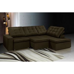 Sofá Veloce Retrátil E Reclinável Com Chaise Direita 4 Lugares Veludo 2,65m -