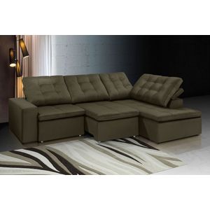 Sofá Veloce Retrátil E Reclinável Com Chaise Esquerda 4 Lugares Veludo 3,05m -