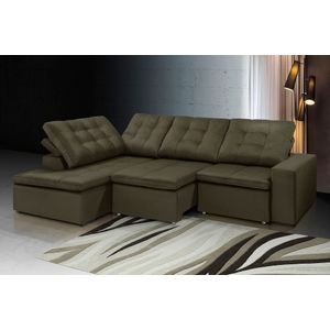Sofá Veloce Retrátil E Reclinável Com Chaise Direita 4 Lugares Veludo 2,90m -