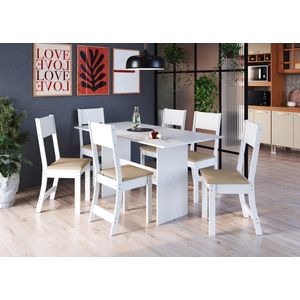 Conjunto Mesa Retangular Karla 1,50m Com 6 Cadeiras Sued Bege -