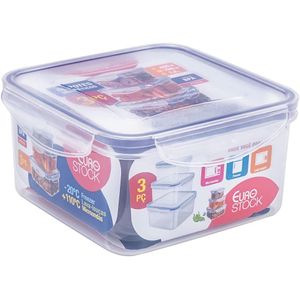 Conjunto De Potes Hermético Quadrado 3 Peças Euro Home -