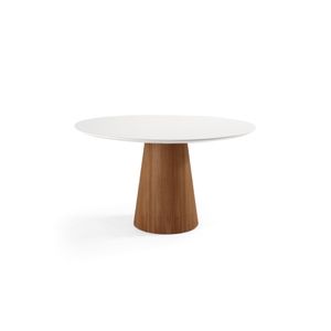 Mesa Redonda Duna Tampo Com Vidro Off White 1,20m -